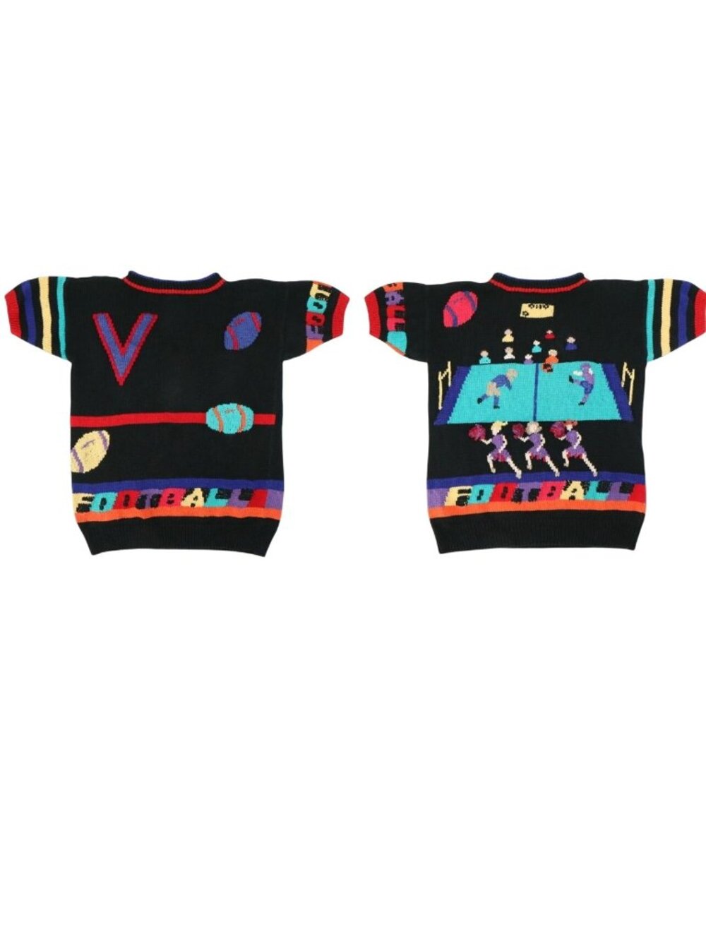 Berek Vintage Hand Knit Short Sleeve FOOTBALL Sweater Black O/S